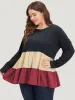 Colorblock Contrast Ruffle Layered Hem T-shirt sold by Bloomchic