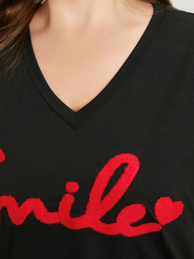 Letter Embroidered V Neck T-shirt sold by Bloomchic product image thumbnail 5