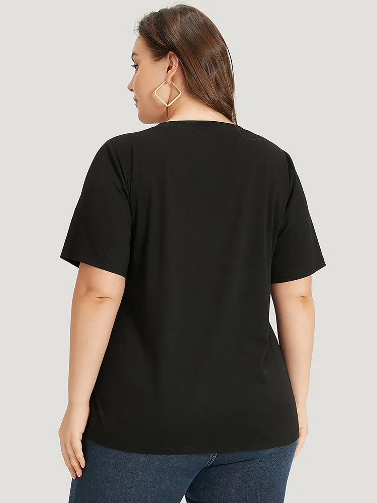 Letter Embroidered V Neck T-shirt sold by Bloomchic product image thumbnail 2