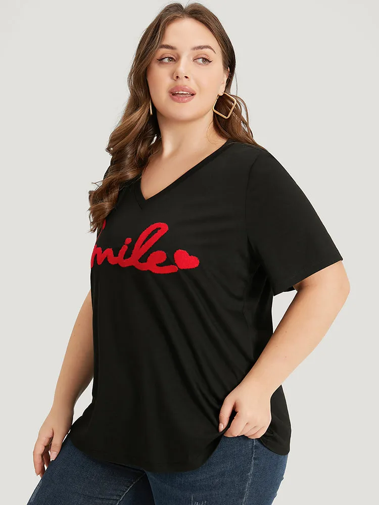 Letter Embroidered V Neck T-shirt sold by Bloomchic product image thumbnail 3