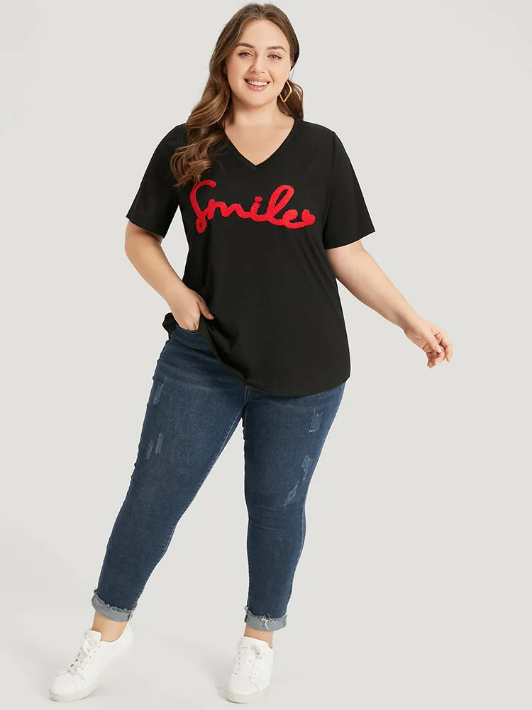 Letter Embroidered V Neck T-shirt sold by Bloomchic product image thumbnail 4