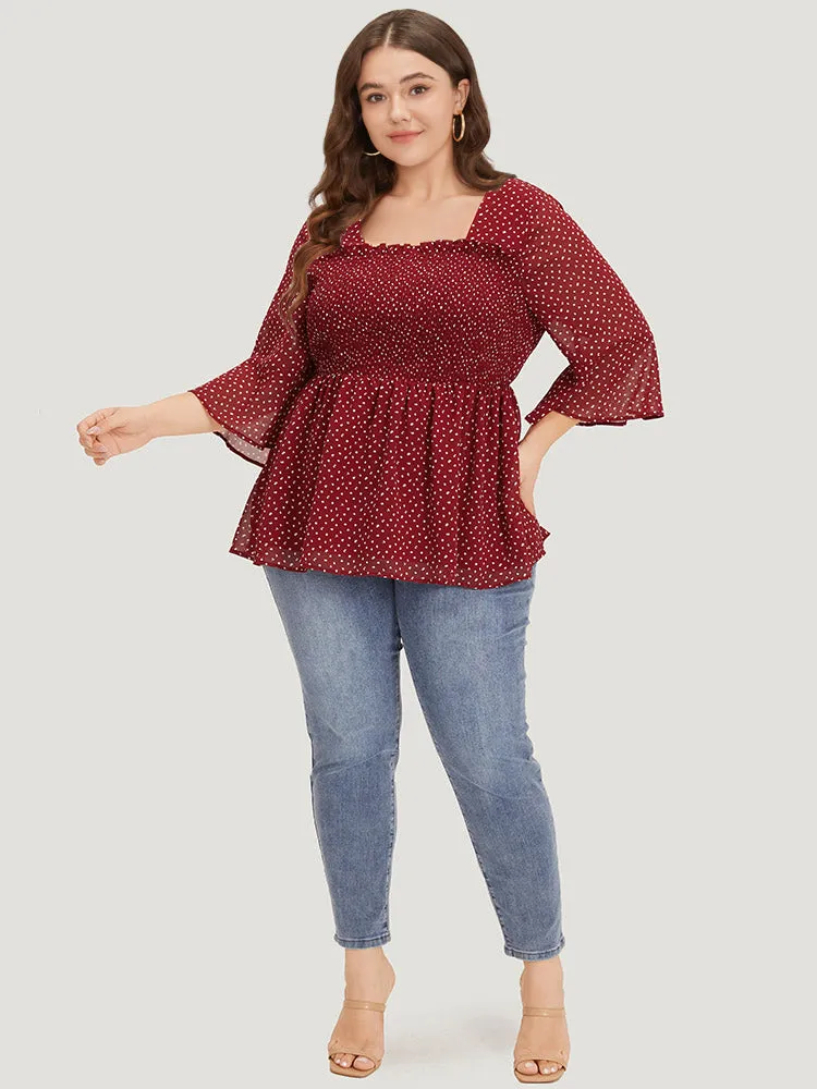 Leopard Print Frill Trim Shirred Mesh Square Neck Blouse sold by Bloomchic product image thumbnail 4