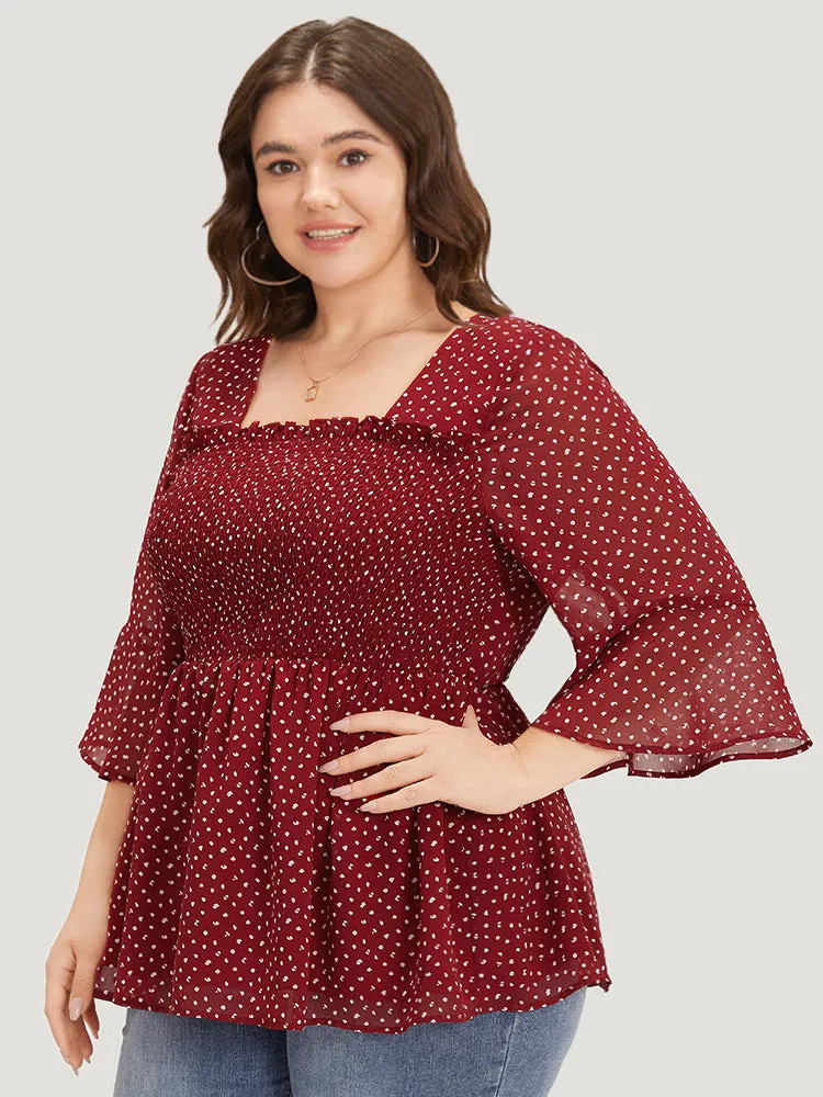 Leopard Print Frill Trim Shirred Mesh Square Neck Blouse sold by Bloomchic product image thumbnail 3