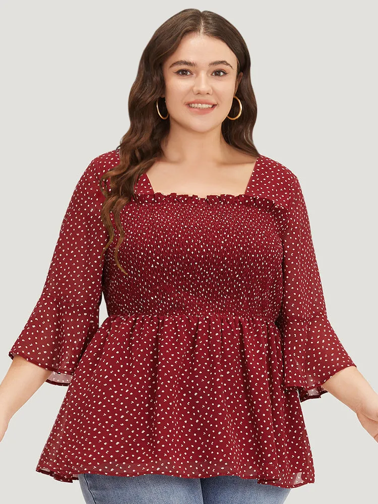 Leopard Print Frill Trim Shirred Mesh Square Neck Blouse sold by Bloomchic product image thumbnail 2