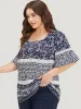 Ditsy Floral Patchwork Square Neck Flutter Sleeve Blouse sold by Bloomchic