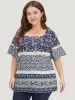 Ditsy Floral Patchwork Square Neck Flutter Sleeve Blouse sold by Bloomchic