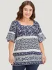 Ditsy Floral Patchwork Square Neck Flutter Sleeve Blouse sold by Bloomchic