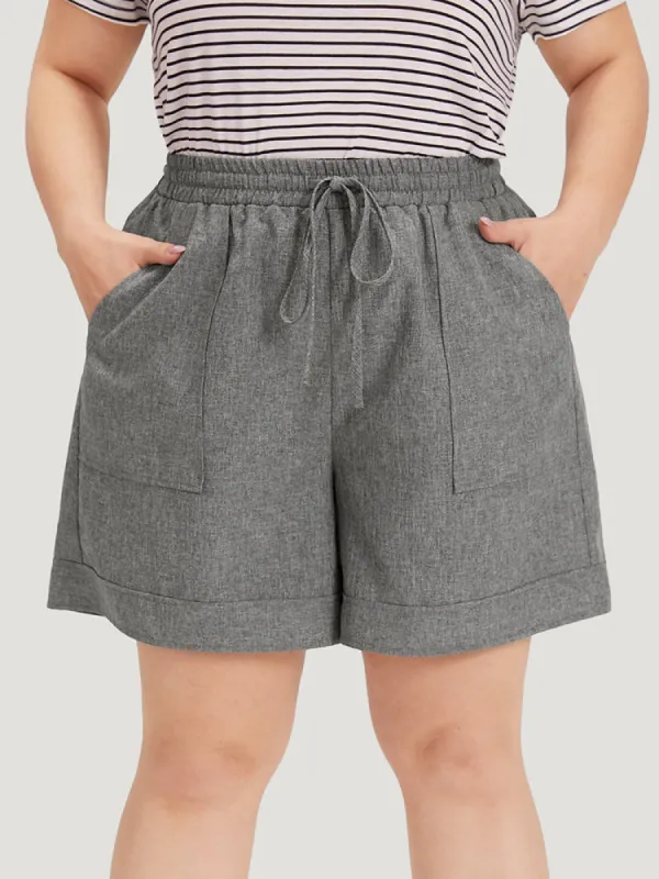 Plain Slant Pocker Drawstring Elastic Waist Shorts sold by Bloomchic
