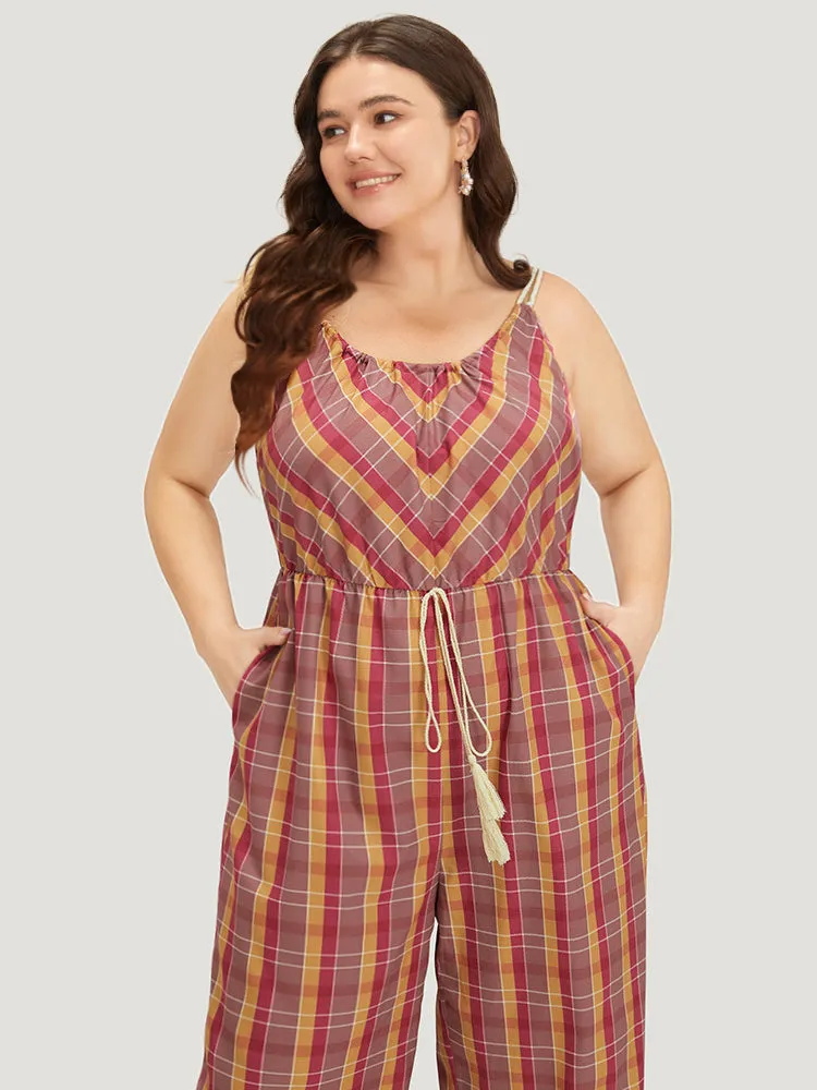 Plaid Print Tassels Knotted Pocket Cami Jumpsuit sold by Bloomchic product image thumbnail 5