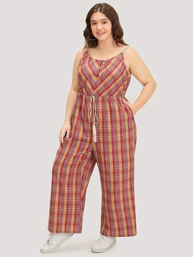Plaid Print Tassels Knotted Pocket Cami Jumpsuit sold by Bloomchic product image thumbnail 2