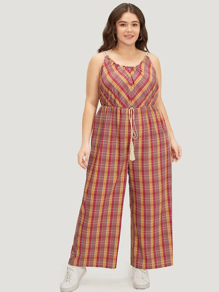 Plaid Print Tassels Knotted Pocket Cami Jumpsuit sold by Bloomchic product image thumbnail 3