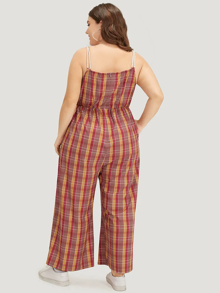 Plaid Print Tassels Knotted Pocket Cami Jumpsuit sold by Bloomchic product image thumbnail 4
