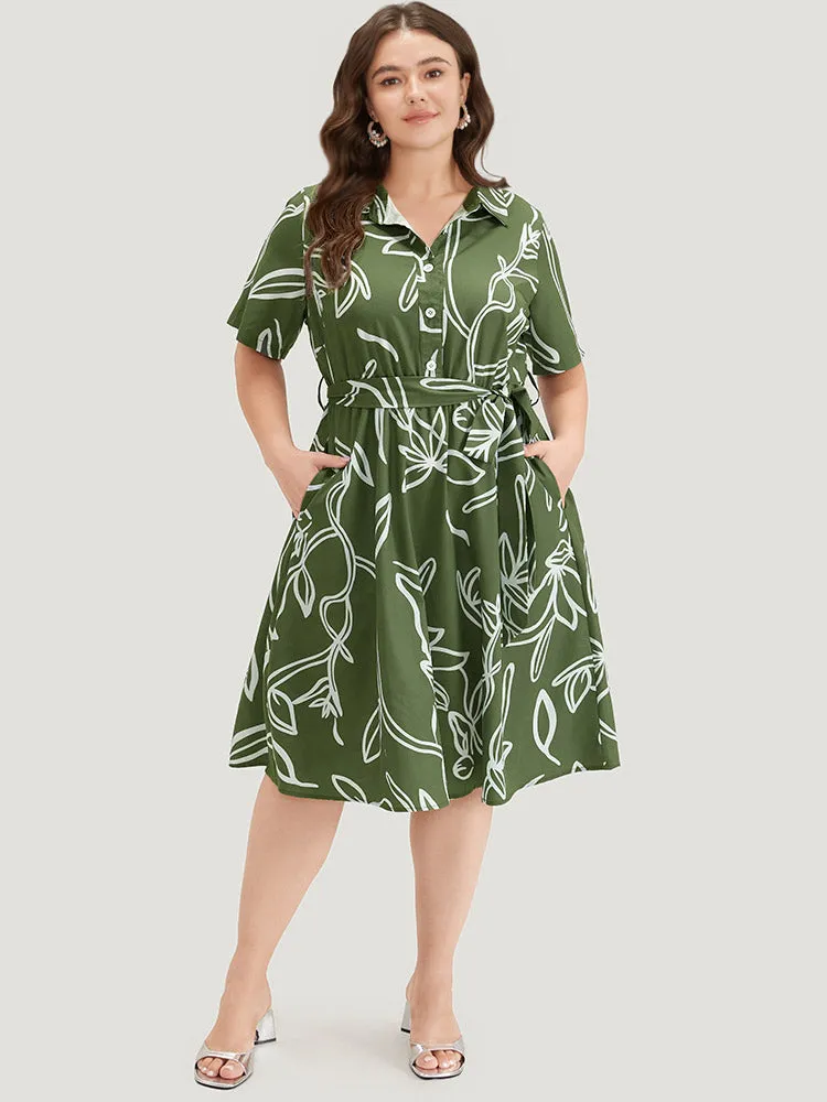Graphic Print Belted Shirt Collar Button Up Dress sold by Bloomchic product image thumbnail 4