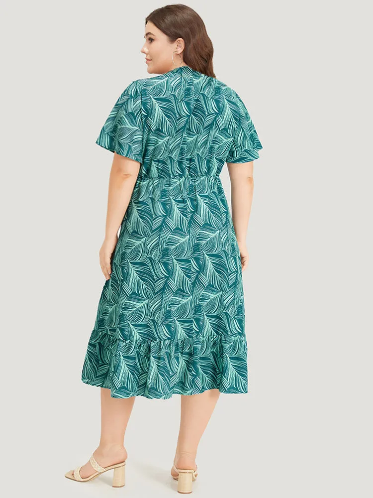 Plant Print Ruffles Pocket Asymmetrical Hem Wrap Dress sold by Bloomchic product image thumbnail 2