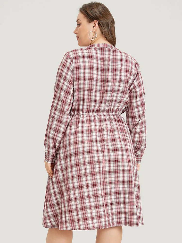 Plaid Drawstring Zipper Notched Tab Sleeve Dress sold by Bloomchic product image thumbnail 2