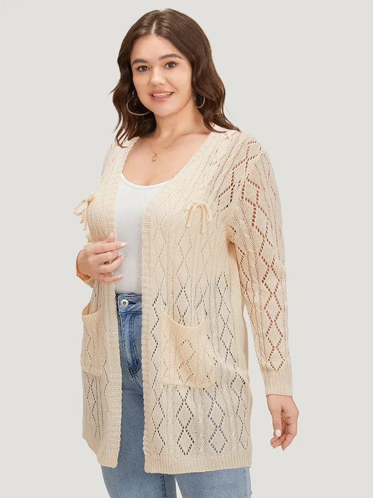 Solid Bowknot Detail Patched Pocket Hollow Out Cardigan sold by Bloomchic product image thumbnail 3