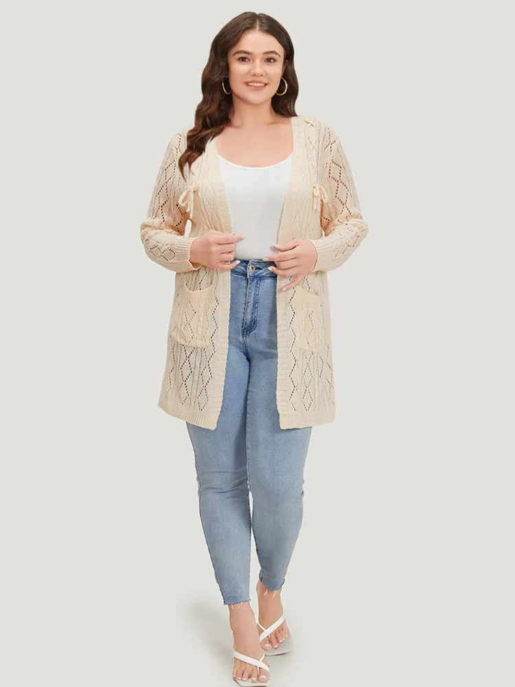 Solid Bowknot Detail Patched Pocket Hollow Out Cardigan sold by Bloomchic product image thumbnail 4