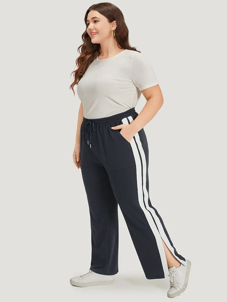 Two Tone Slant Pocket Bowknot Split Side Sweatpant sold by Bloomchic product image thumbnail 4