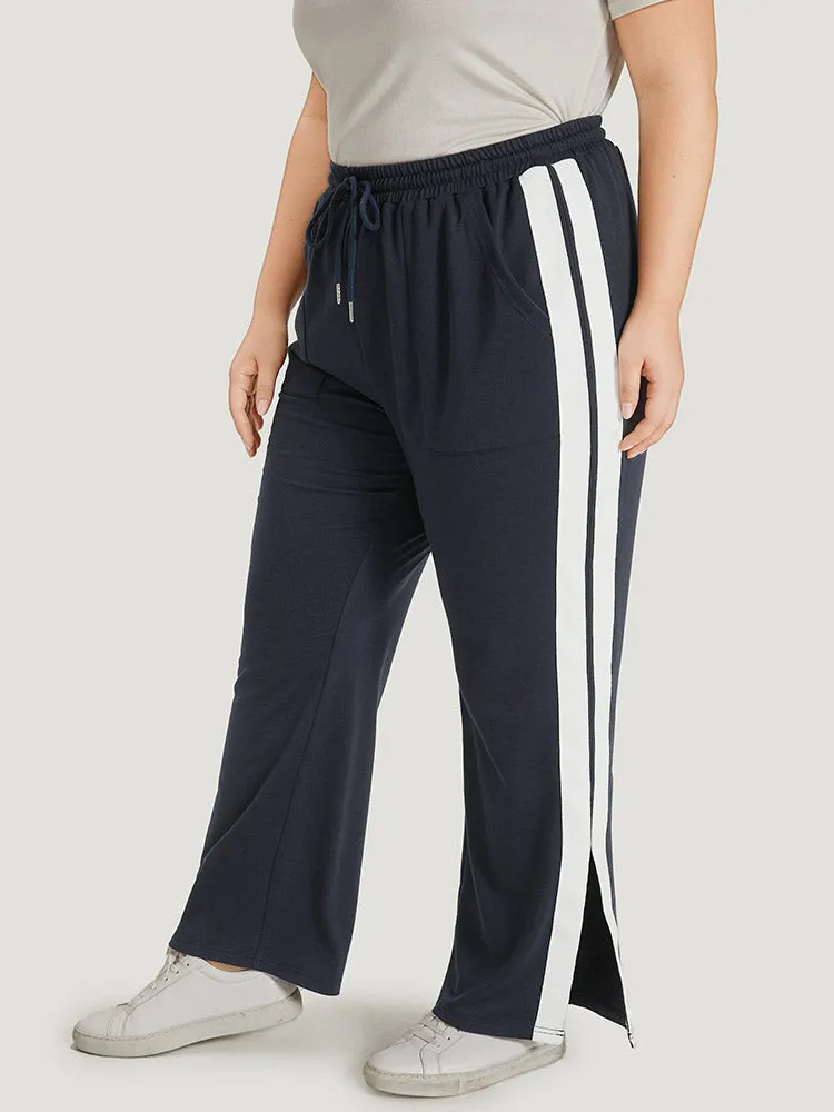 Two Tone Slant Pocket Bowknot Split Side Sweatpant sold by Bloomchic product image thumbnail 2