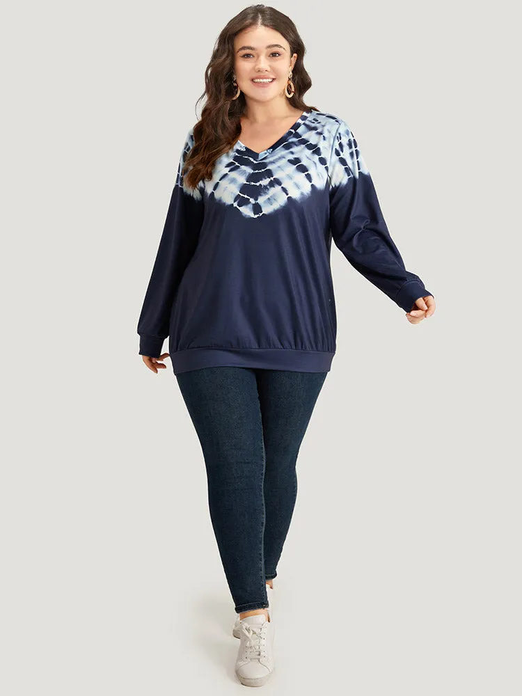 Tie Dye V Neck Elastic Cuffs Contrast Sweatshirt sold by Bloomchic product image thumbnail 4