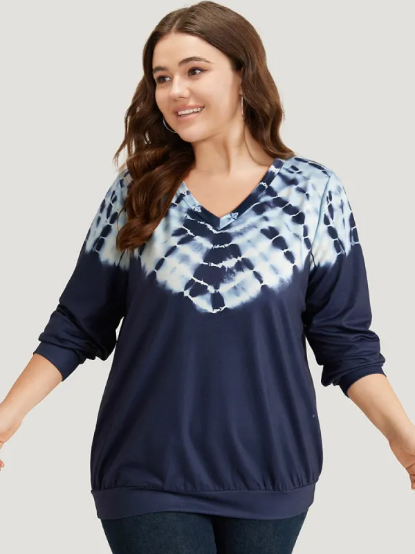Tie Dye V Neck Elastic Cuffs Contrast Sweatshirt sold by Bloomchic