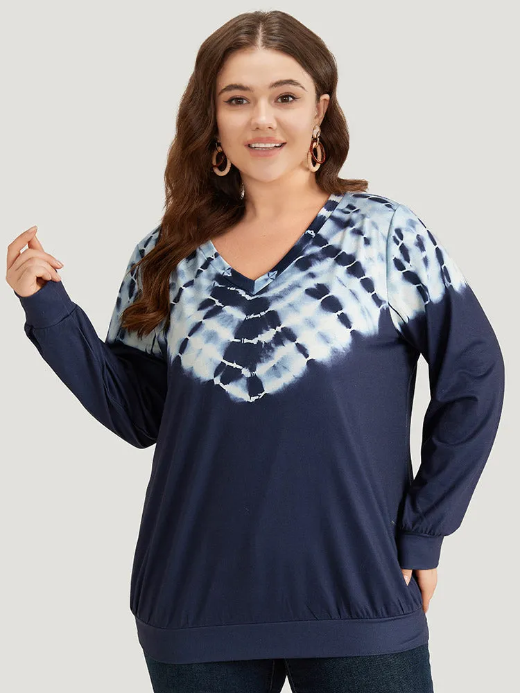 Tie Dye V Neck Elastic Cuffs Contrast Sweatshirt sold by Bloomchic product image thumbnail 5