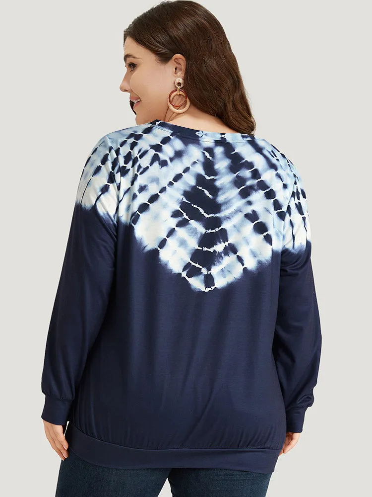 Tie Dye V Neck Elastic Cuffs Contrast Sweatshirt sold by Bloomchic product image thumbnail 2