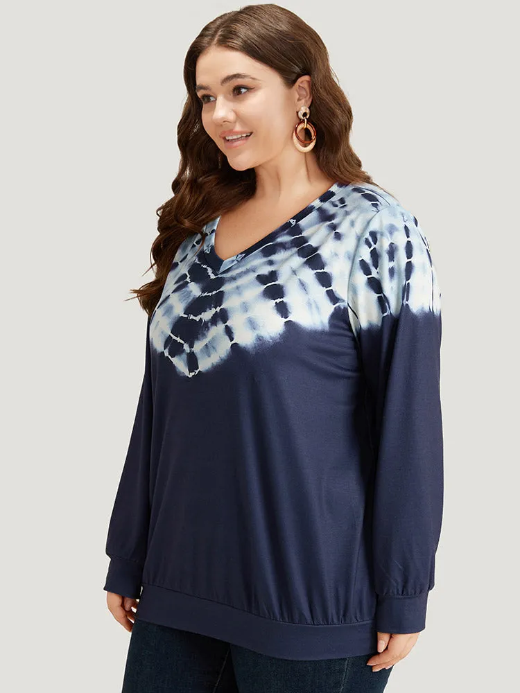 Tie Dye V Neck Elastic Cuffs Contrast Sweatshirt sold by Bloomchic product image thumbnail 3