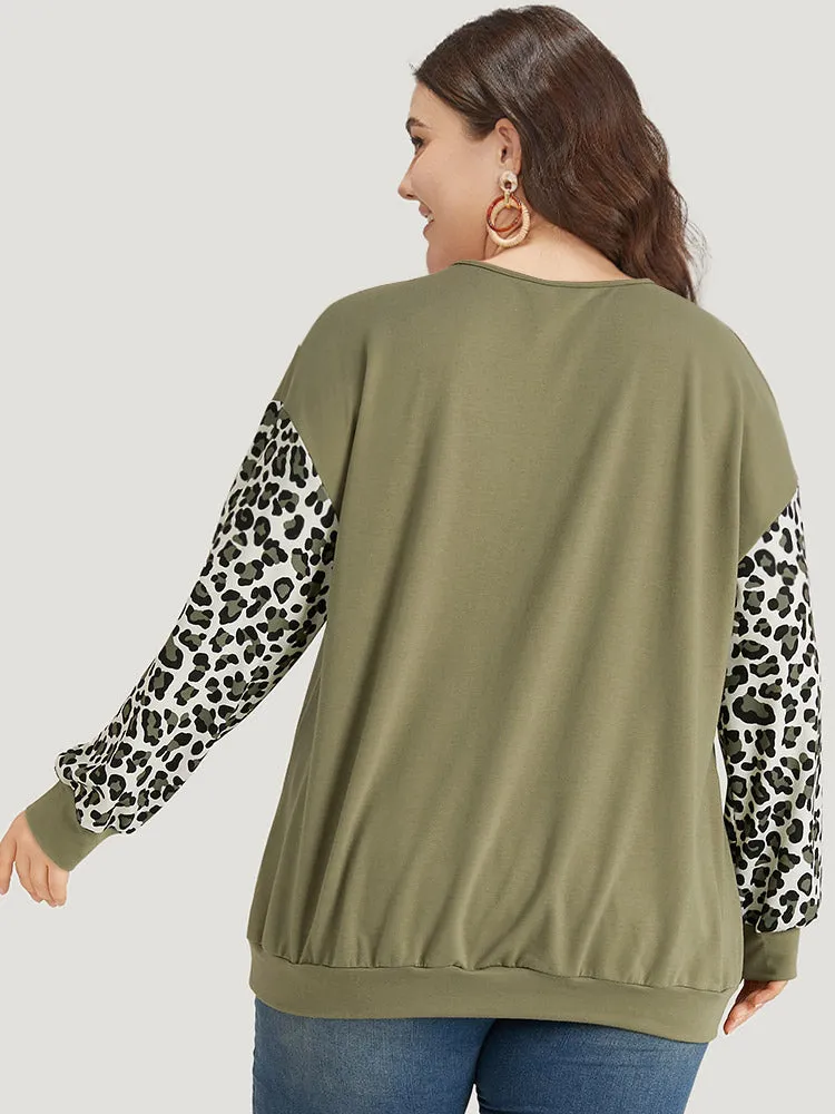 Leopard Patchwork Crisscross Neck Elastic Cuffs Sweatshirt sold by Bloomchic product image thumbnail 2