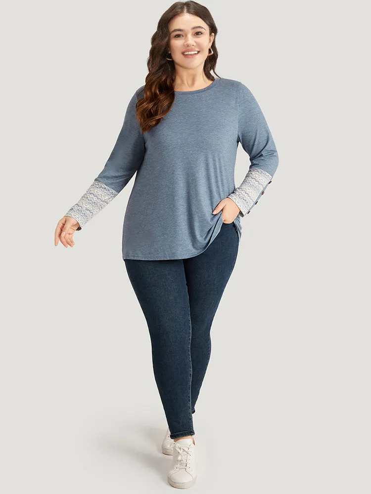 Bandana Print Patchwork Button Detail Crew Neck T-shirt sold by Bloomchic product image thumbnail 4