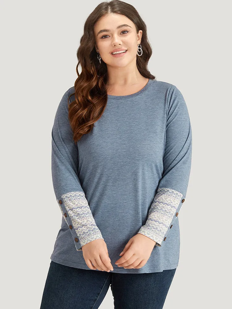 Bandana Print Patchwork Button Detail Crew Neck T-shirt sold by Bloomchic product image thumbnail 5