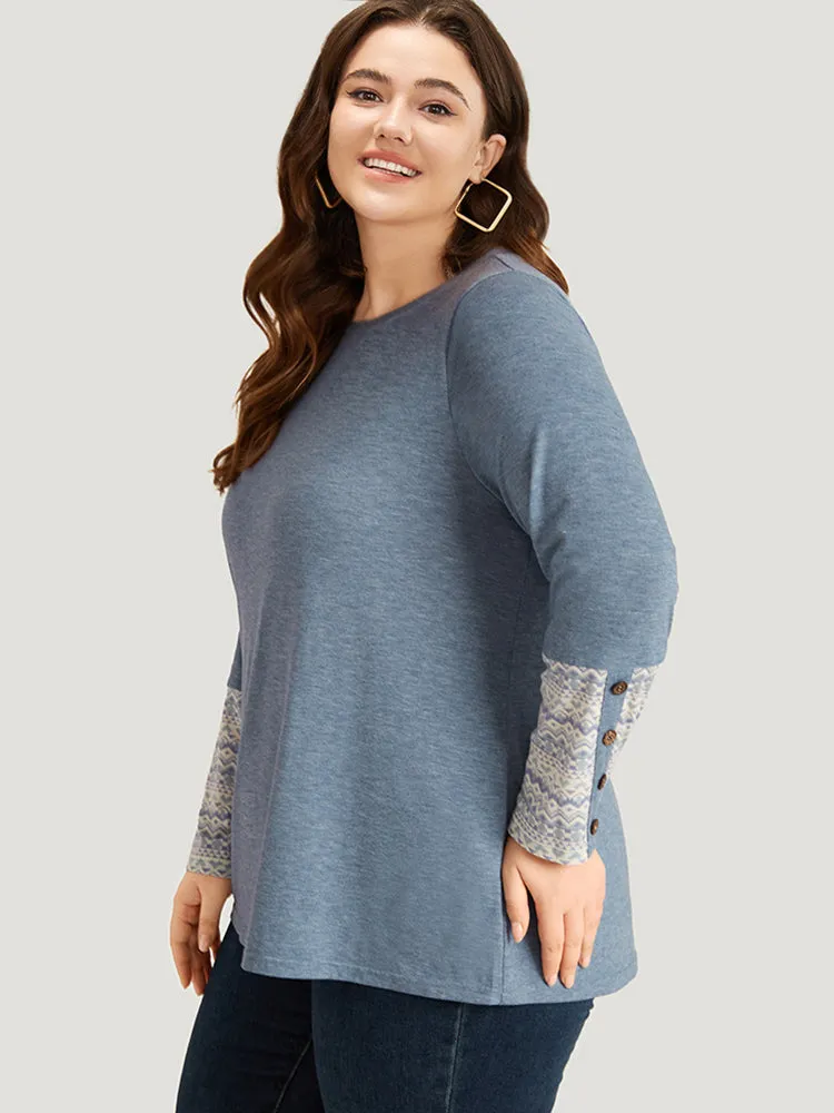 Bandana Print Patchwork Button Detail Crew Neck T-shirt sold by Bloomchic product image thumbnail 3