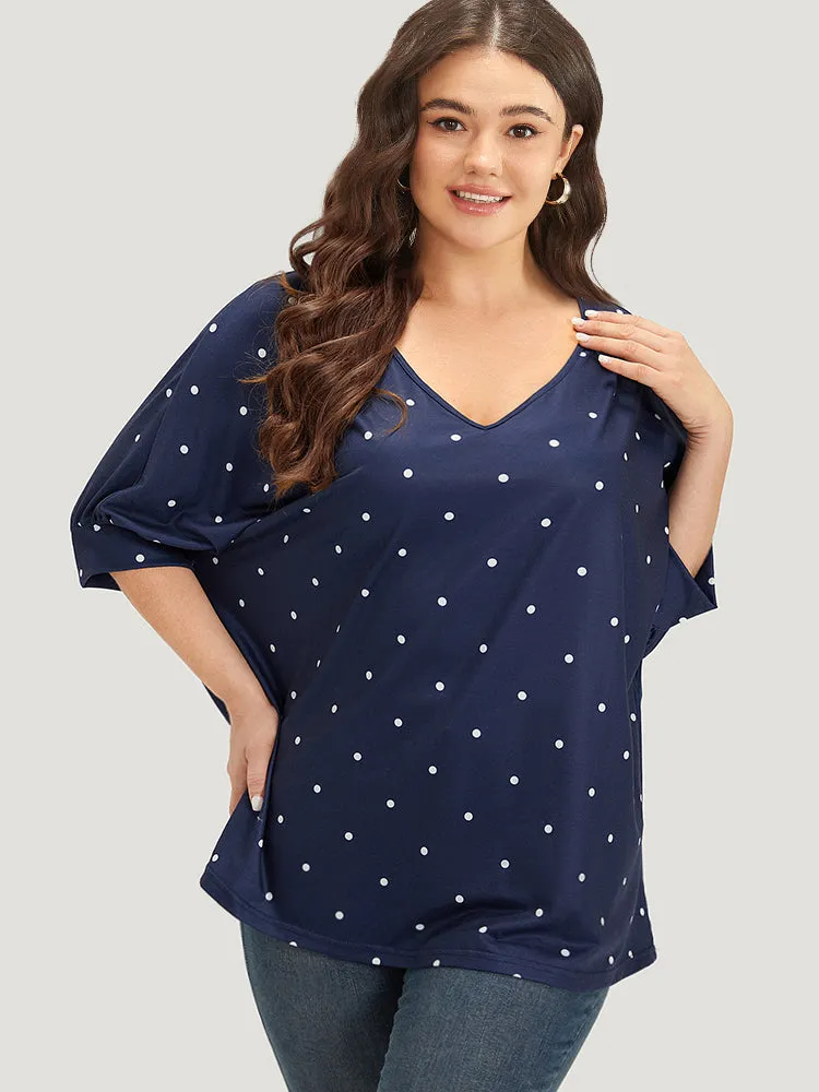 Polka Dot V Neck Lantern Sleeve T-shirt sold by Bloomchic product image thumbnail 3