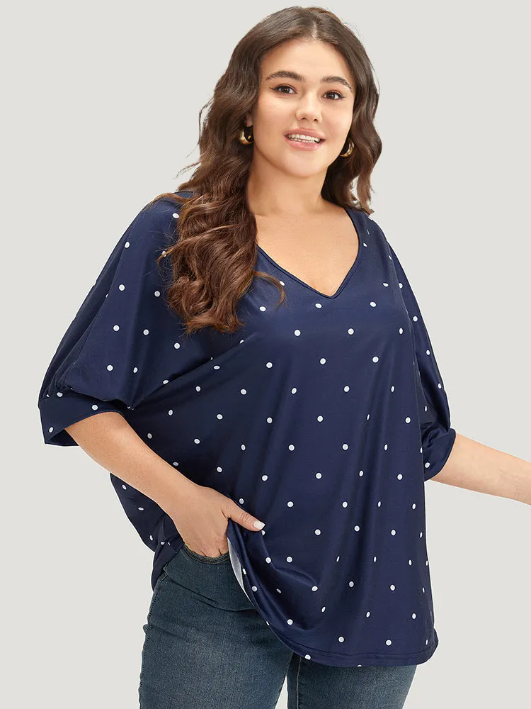 Polka Dot V Neck Lantern Sleeve T-shirt sold by Bloomchic product image thumbnail 4