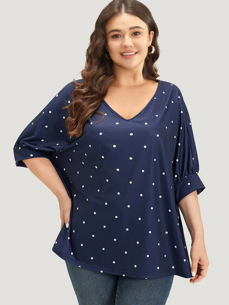 Polka Dot V Neck Lantern Sleeve T-shirt sold by Bloomchic