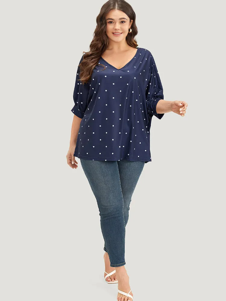 Polka Dot V Neck Lantern Sleeve T-shirt sold by Bloomchic product image thumbnail 5