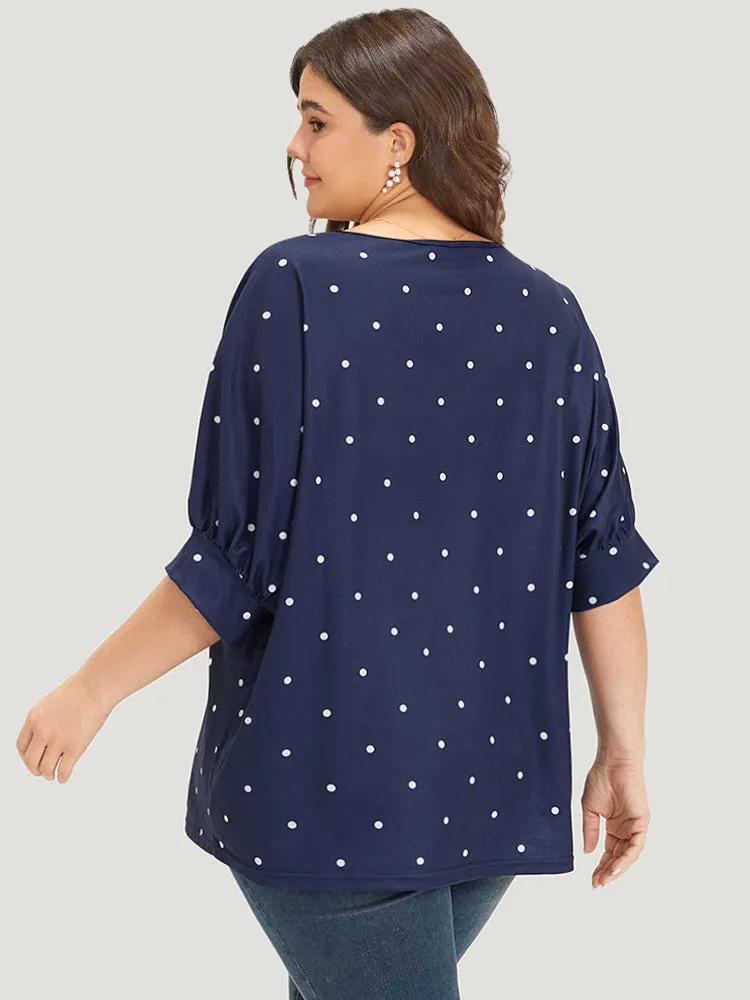 Polka Dot V Neck Lantern Sleeve T-shirt sold by Bloomchic product image thumbnail 2