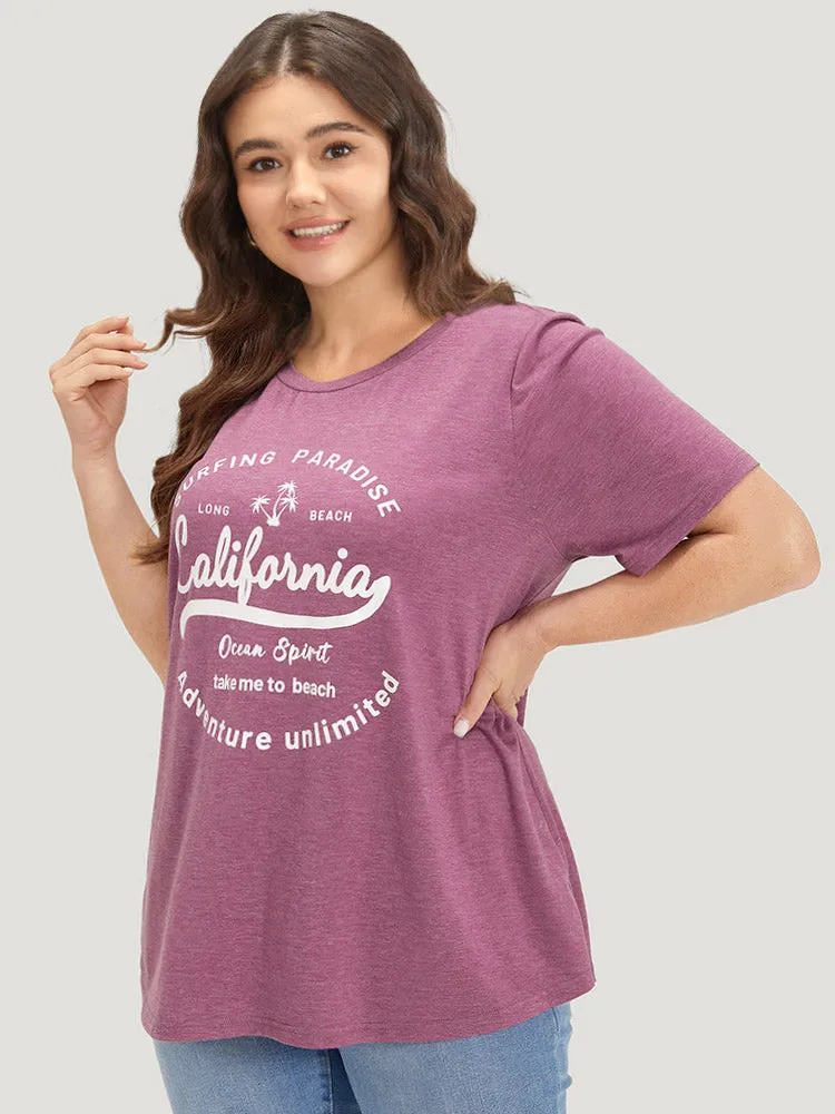Letter Print Heather Round Neck T-shirt sold by Bloomchic product image thumbnail 4