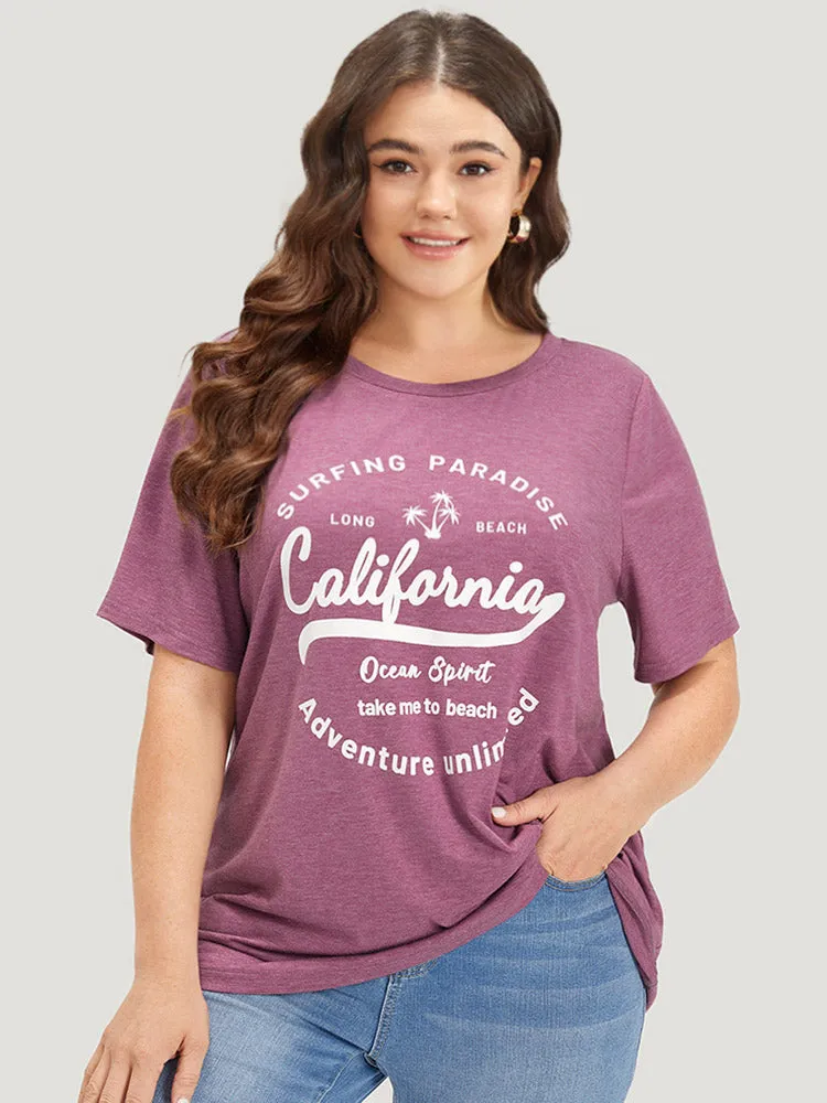 Letter Print Heather Round Neck T-shirt sold by Bloomchic