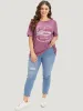Letter Print Heather Round Neck T-shirt sold by Bloomchic