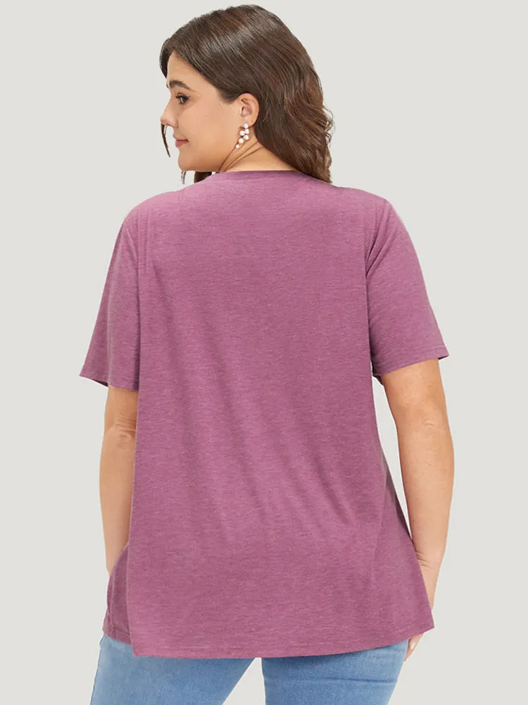 Letter Print Heather Round Neck T-shirt sold by Bloomchic product image thumbnail 2