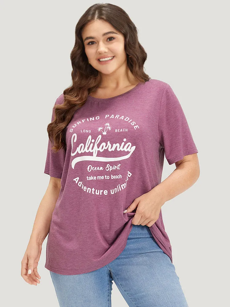 Letter Print Heather Round Neck T-shirt sold by Bloomchic product image thumbnail 3
