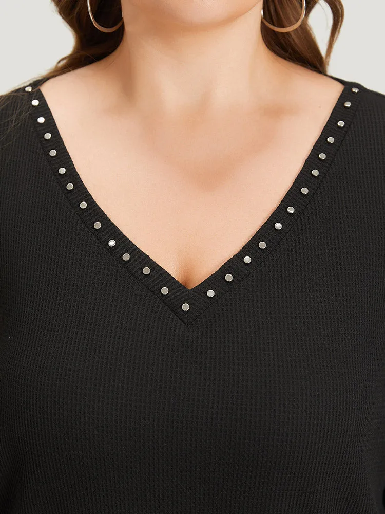 Plain Rivets V Neck Elastic Cuffs Sweatshirt sold by Bloomchic product image thumbnail 5