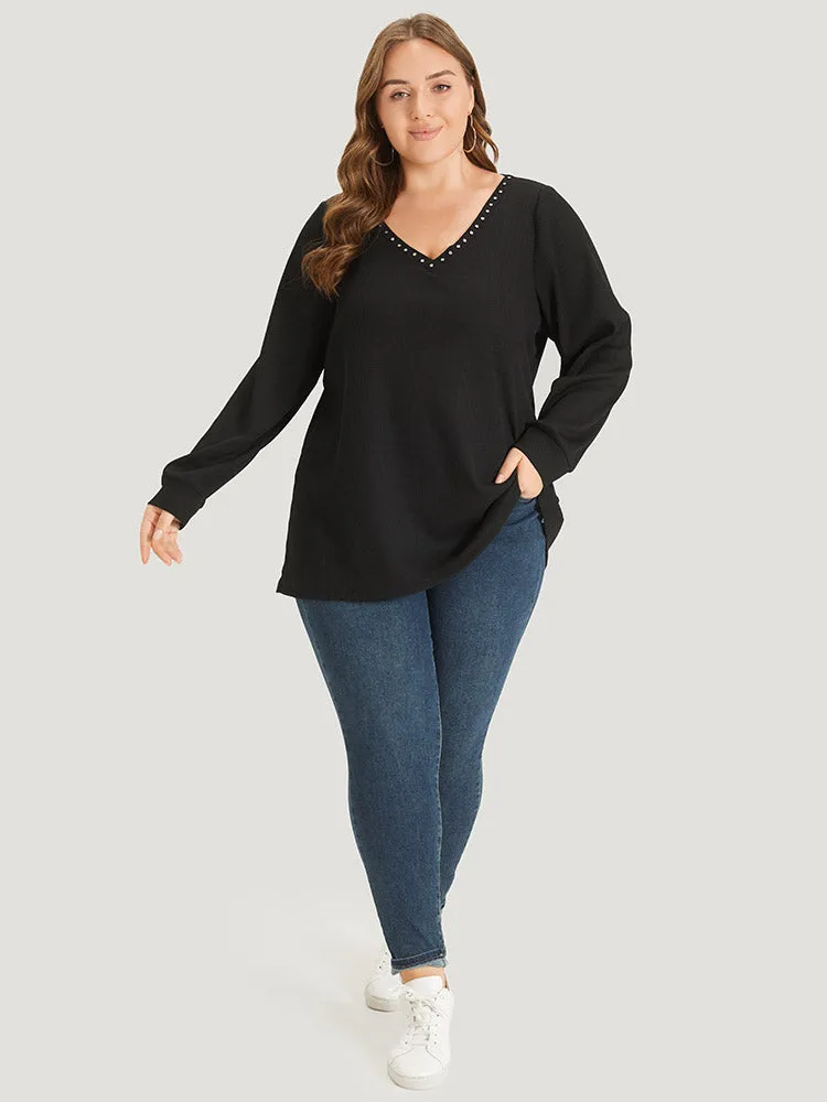 Plain Rivets V Neck Elastic Cuffs Sweatshirt sold by Bloomchic product image thumbnail 4