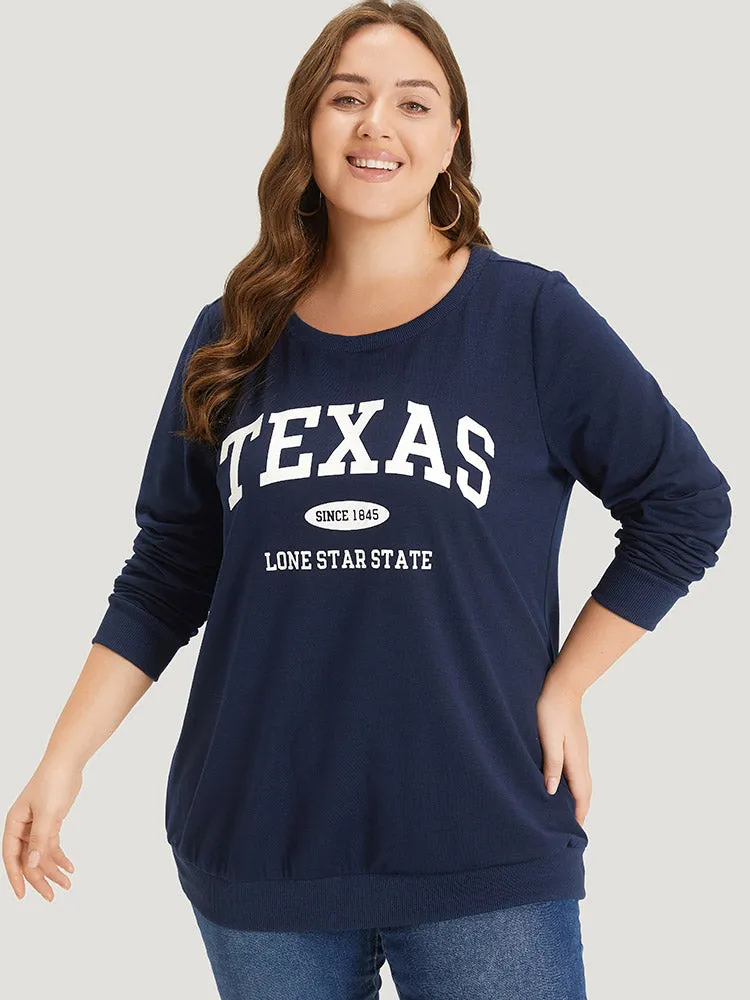 Letter Print Crew Neck Elastic Cuffs Sweatshirt sold by Bloomchic