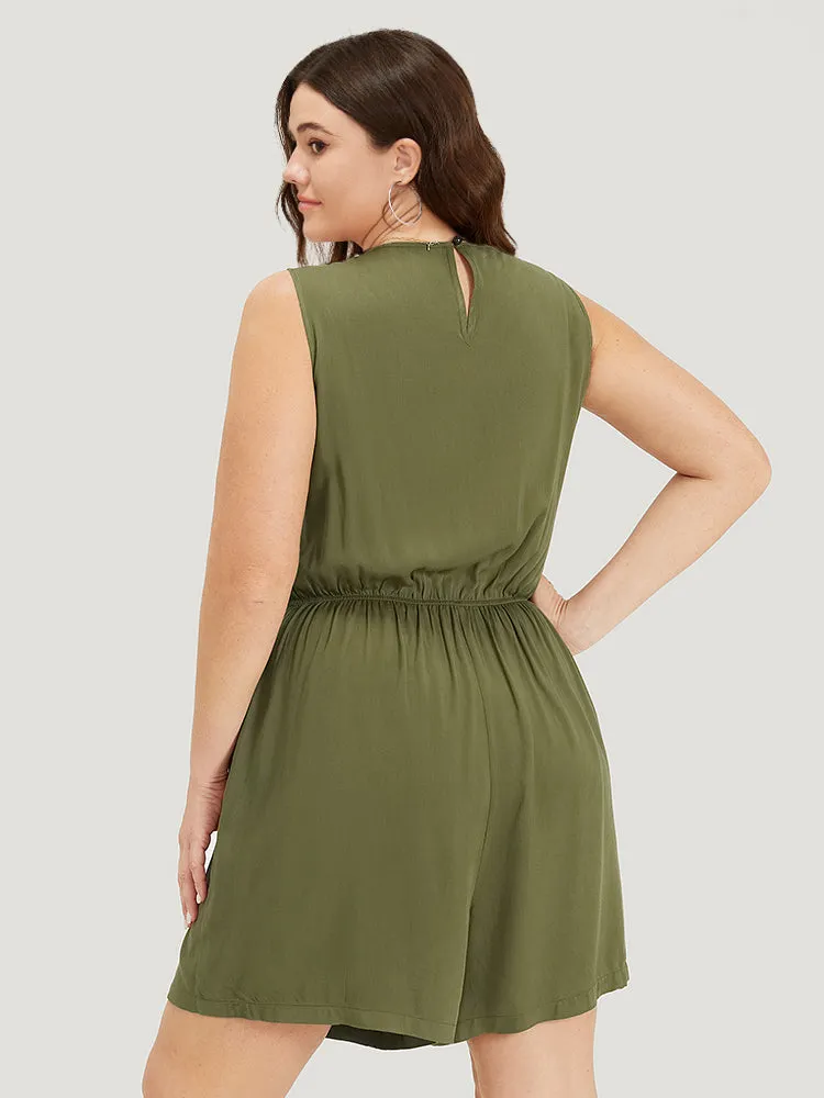 Plain V Neck Drawstring Pocket Zipper Jumpsuit sold by Bloomchic product image thumbnail 4