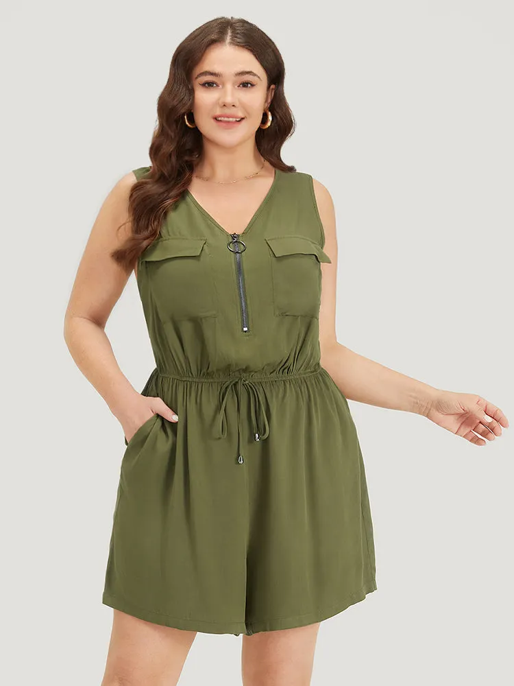 Plain V Neck Drawstring Pocket Zipper Jumpsuit sold by Bloomchic product image thumbnail 3