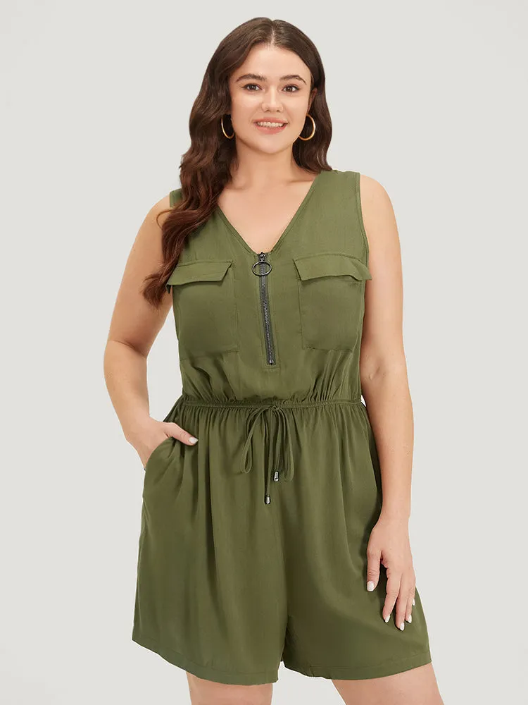 Plain V Neck Drawstring Pocket Zipper Jumpsuit sold by Bloomchic product image thumbnail 2