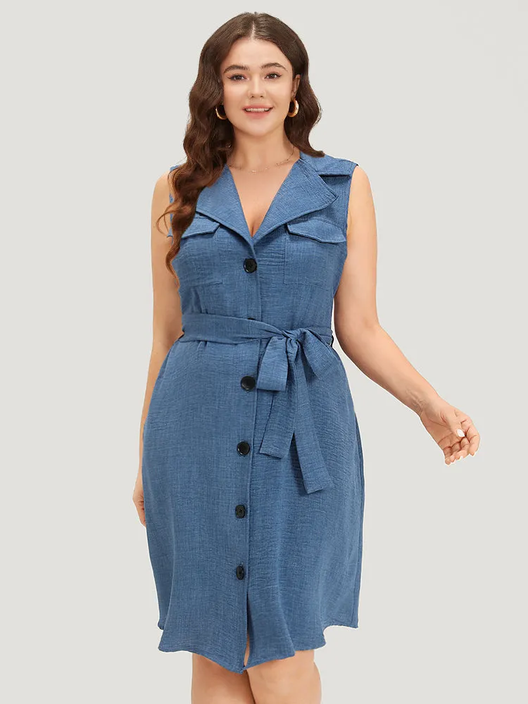Suit Collar Belted Pocket Button Through Sleeveless Dress sold by Bloomchic product image thumbnail 3