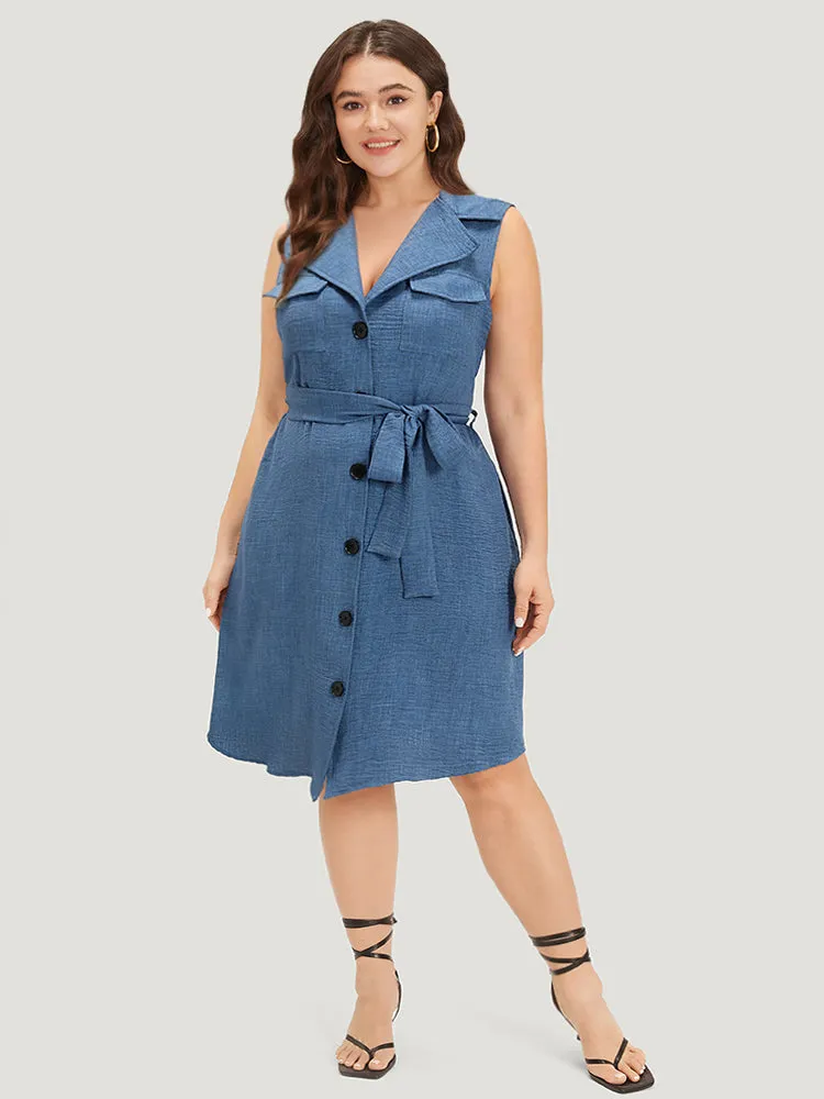 Suit Collar Belted Pocket Button Through Sleeveless Dress sold by Bloomchic product image thumbnail 4